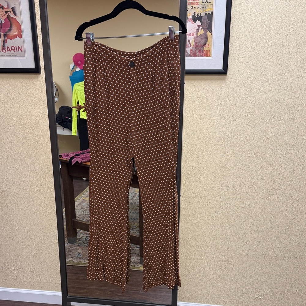 Free People Brown Wide Leg Pants with White Dots